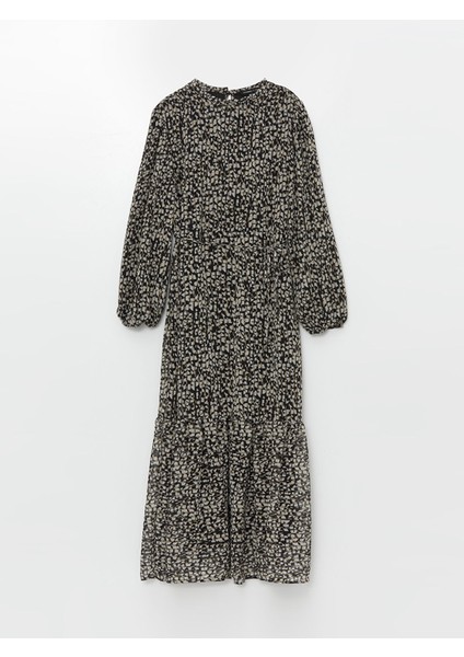 Yeni Sezon Dik Yaka Desenli Uzun Kollu Elbise indirimleri