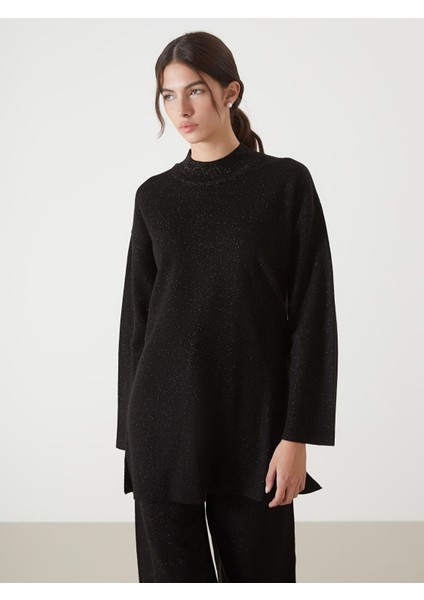 Yeni Sezon Yarım Balıkçı Yaka Parlak Görünümlü Kadın Triko Tunik