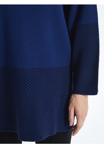 Yeni Sezon Dik Yaka Desenli Uzun Kollu Kadın Triko Tunik modelleri