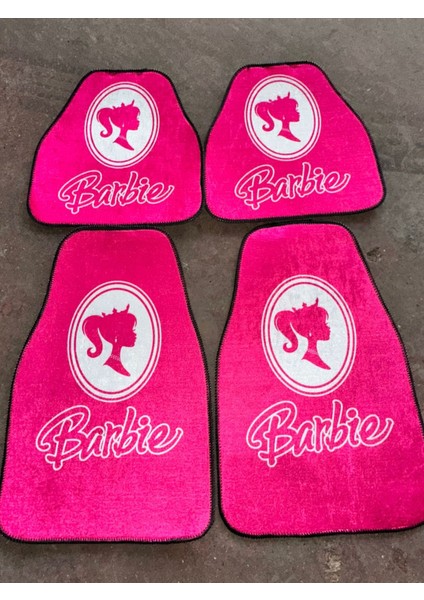 Barbie Temalı Canlı Pembe Kadife Dokulu Dijital Baskılı Oto Dekor Paspas