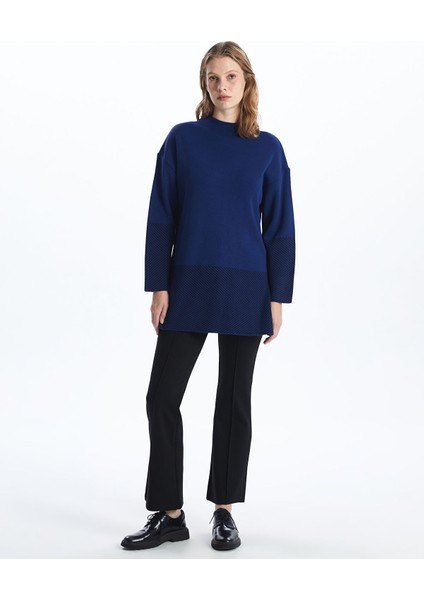 Yeni Sezon Dik Yaka Desenli Uzun Kollu Kadın Triko Tunik fiyatları