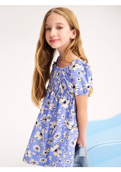 Yeni Sezon Kare Yaka Çiçekli Kız Çocuk Elbise fırsatları