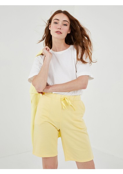 Yeni Sezon Beli Lastikli Düz Cep Detaylı Pamuklu Kadın Bermuda Şort fırsatları