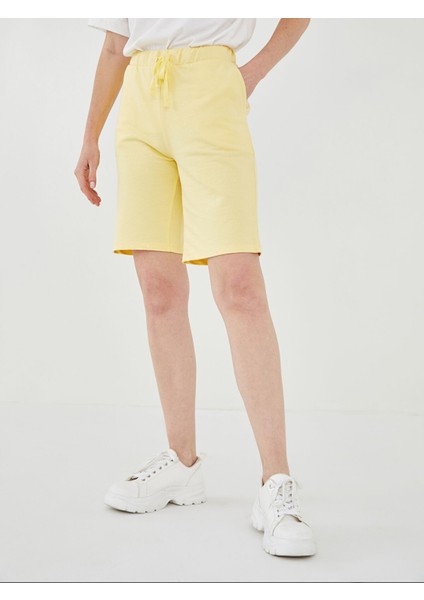 Yeni Sezon Beli Lastikli Düz Cep Detaylı Pamuklu Kadın Bermuda Şort indirimleri