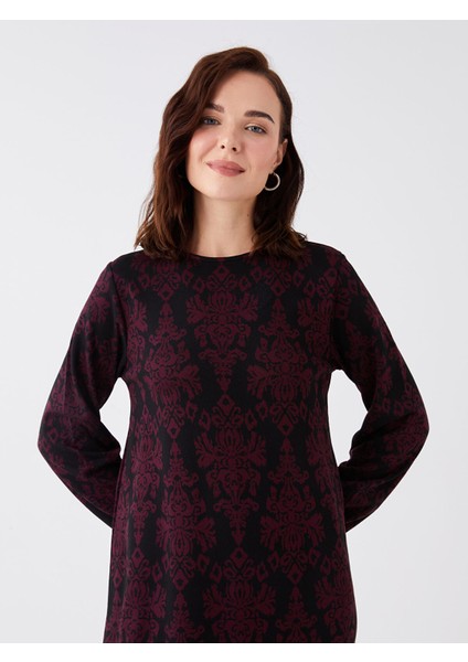 Yeni Sezon Bisiklet Yaka Desenli Uzun Kollu Kadın Elbise modelleri