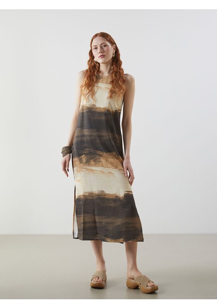 Yeni Sezon Bisiklet Yaka Desenli Elbise