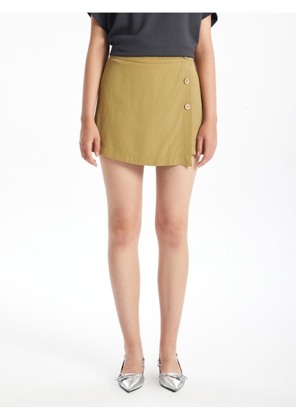 Yeni Sezon Standart Fit Düz Keten Karışımlı Kadın Şort Etek fiyatları