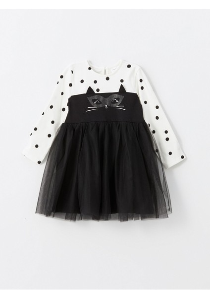 Yeni Sezon H12 Bisiklet Yaka Uzun Kollu Tütülü Kız Çocuk Elbise