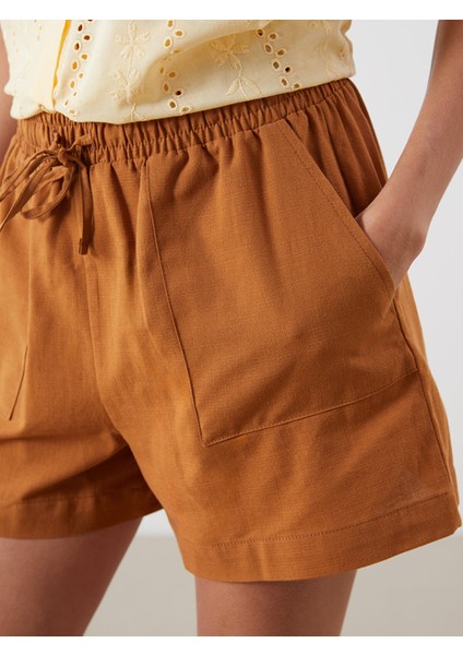 Yeni Sezon Beli Lastikli Keten Karışımlı Kadın Şort modelleri
