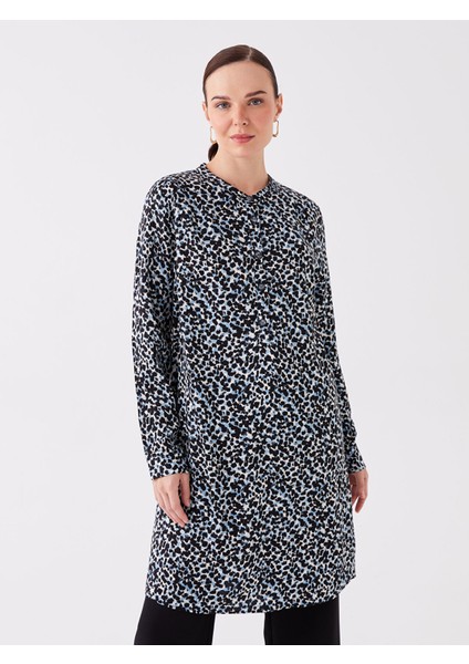 Yeni Sezon Hakim Yaka Desenli Uzun Kollu Kadın Tunik