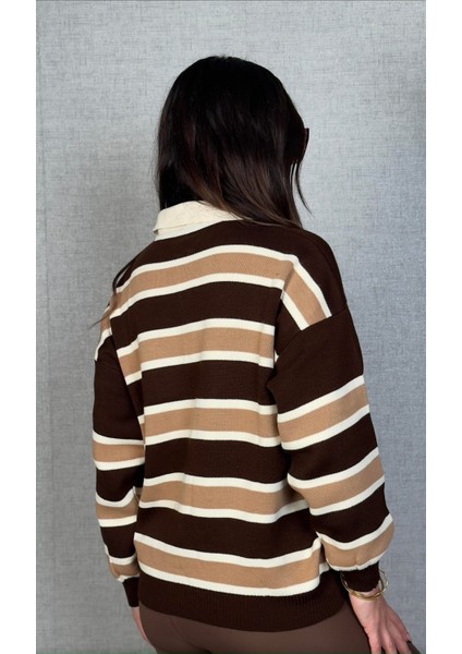 Polo Yaka Şeritli Triko Kazak fiyatları