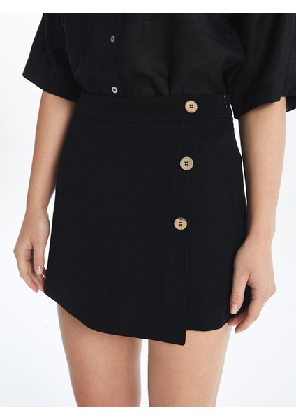 Yeni Sezon Standart Fit Düz Keten Karışımlı Kadın Şort Etek modelleri