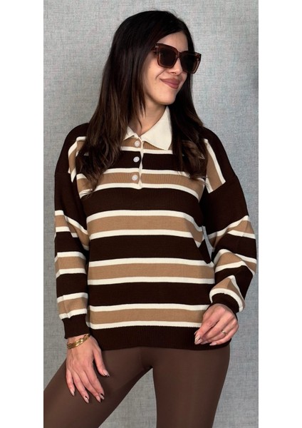Polo Yaka Şeritli Triko Kazak modelleri