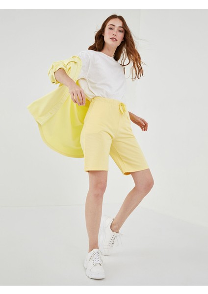 Yeni Sezon Beli Lastikli Düz Cep Detaylı Pamuklu Kadın Bermuda Şort fiyatları