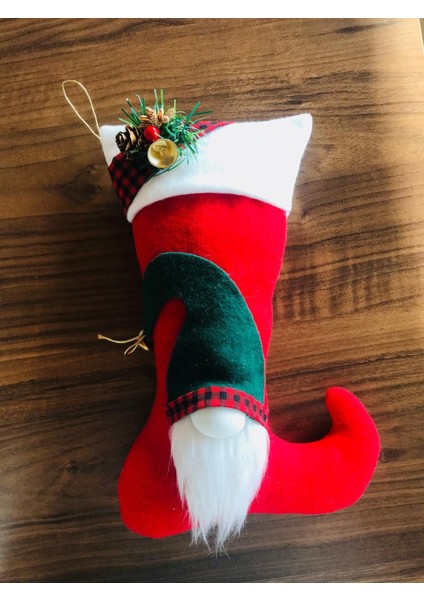 Cutestuffshop El Yapımı Noel Baba Figürlü Şömine Çorabı,Çarık Yılbaşı Çorabı,Ağaç Süsü,Yeniyıl Hediyesi