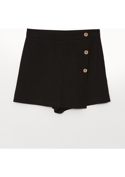 Yeni Sezon Standart Fit Düz Keten Karışımlı Kadın Şort Etek indirimleri