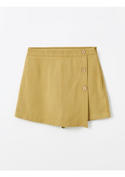 Yeni Sezon Standart Fit Düz Keten Karışımlı Kadın Şort Etek indirimleri