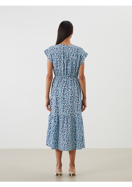 Yeni Sezon V Yaka Çiçekli Belden Oturtmalı Elbise fırsatları