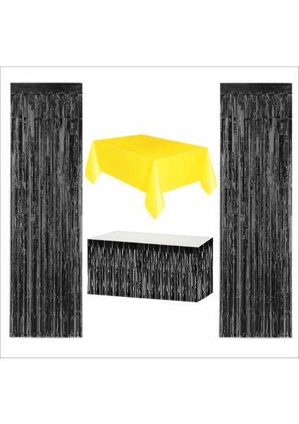 Sarı Masa Örtüsü, Siyah Masa Eteği, 2 Adet Siyah Arka Fon