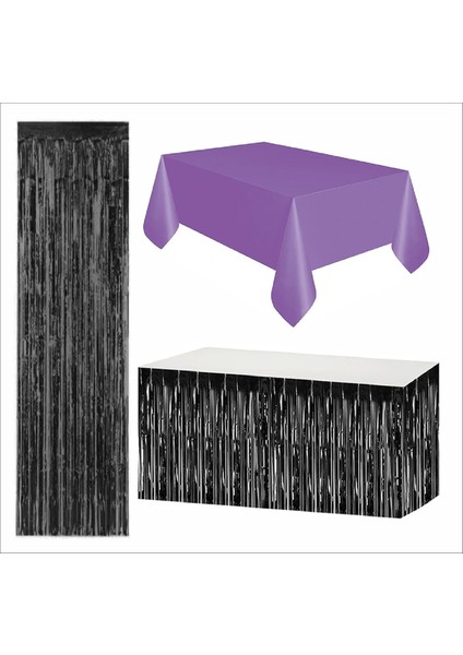 Mor Masa Örtüsü, Siyah Masa Eteği, Siyah Arka Fon