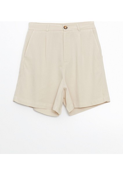 Yeni Sezon Standart Fit Keten Karışımlı Kadın Şort indirimleri