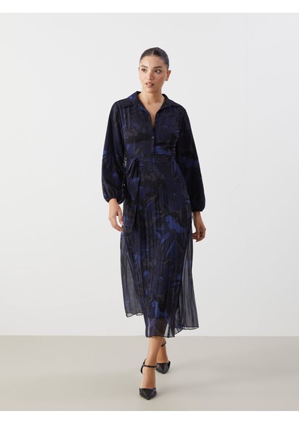 Yeni Sezon Gömlek Yaka Çiçekli Elbise