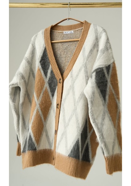 Premıum Yumuşak Dokulu Baklava Desenli Oversize Hırka