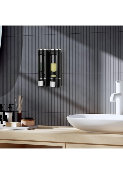 Vıvo 2 Adet Siyah 400 ml Sabunluk Duvara Monte Şeffaf Sıvı Plastik ve Mutfak Banyo Şişesi V-52