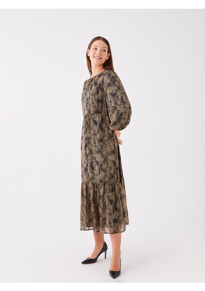 Yeni Sezon Bisiklet Yaka Desenli Uzun Kollu Elbise fiyatları