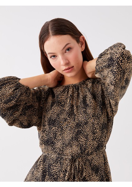 Yeni Sezon Bisiklet Yaka Desenli Uzun Kollu Elbise modelleri