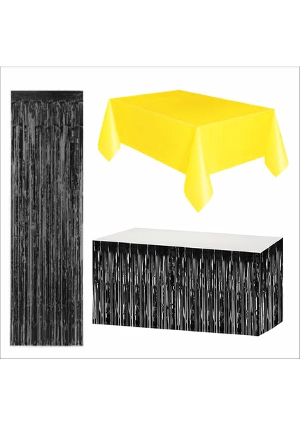 Sarı Masa Örtüsü, Siyah Masa Eteği, Siyah Arka Fon
