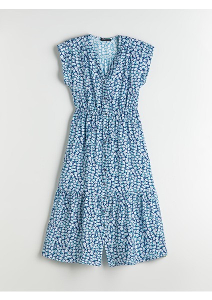 Yeni Sezon V Yaka Çiçekli Belden Oturtmalı Elbise indirimleri