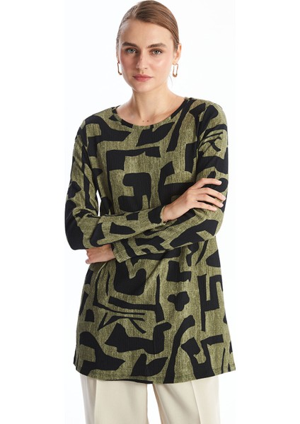 Yeni Sezon Bisiklet Yaka Desenli Kadın Tunik
