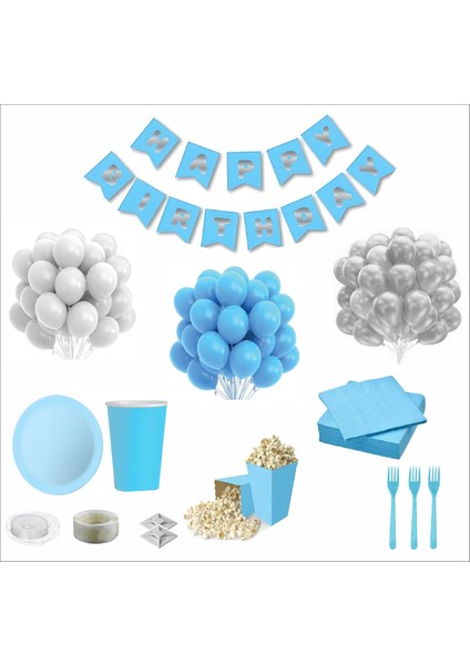 Mavi Beyaz 24 Kişilik Doğum Günü Seti