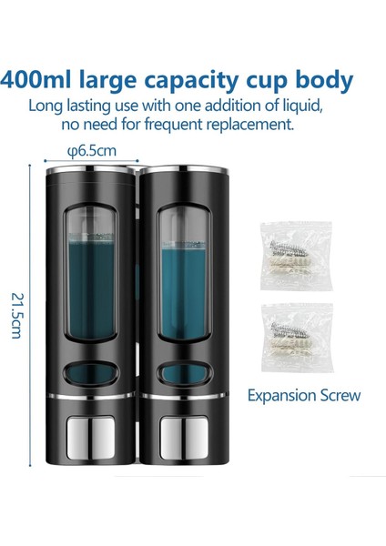 Vıvo 2 Adet Siyah Sıvı Sabunluk Plastik 400 ml Duş Jeli Şampuan Şişesi Oteller, Banyo, Mutfak V-52 modelleri