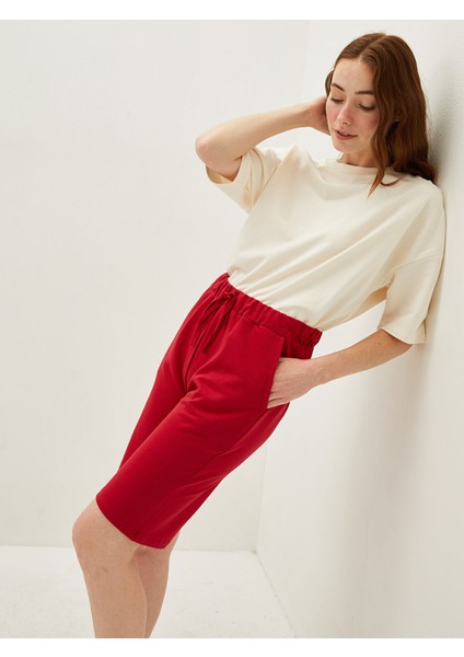 Yeni Sezon Beli Lastikli Düz Cep Detaylı Pamuklu Kadın Bermuda Şort modelleri