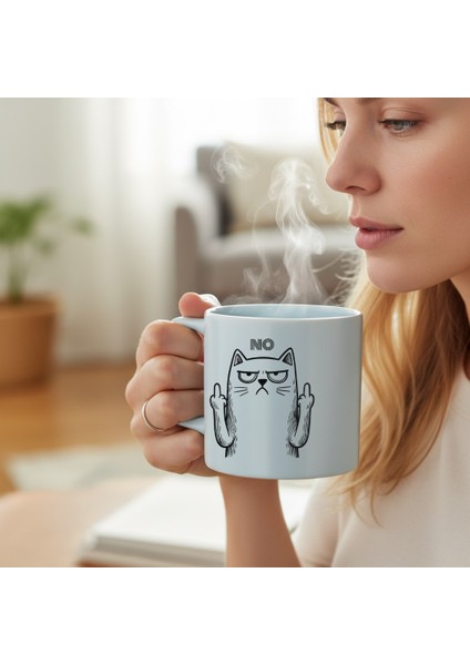 No Cat - Kedi Baskılı Porselen Kupa-Hediye-D Kulplu Kupa-Motto-Nah-Hediyelik