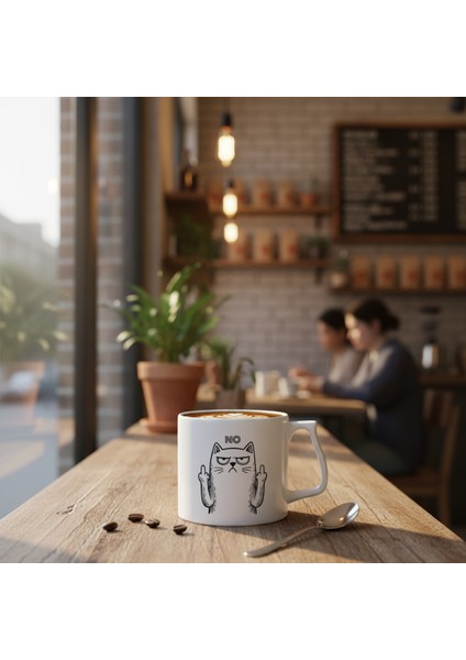 No Cat - Kedi Baskılı Porselen Kupa-Hediye-D Kulplu Kupa-Motto-Nah-Hediyelik modelleri