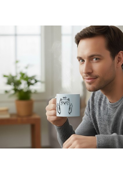 No Cat - Kedi Baskılı Porselen Kupa-Hediye-D Kulplu Kupa-Motto-Nah-Hediyelik fırsatları