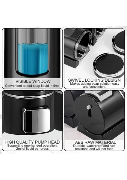 Vıvo 3 Adet Siyah 400 ml El Dezenfektanı Sabunluk Manuel Şampuan Sıvı Tutucu Banyo Mutfak Lavabo V-52 modelleri