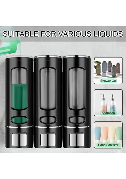 Vıvo 3 Adet Siyah 400 ml El Dezenfektanı Sabunluk Manuel Şampuan Sıvı Tutucu Banyo Mutfak Lavabo V-52 indirimleri