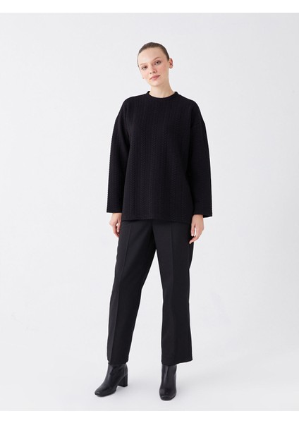 Yeni Sezon Bisiklet Yaka Kendinden Desenli Uzun Kollu Kadın Tunik modelleri