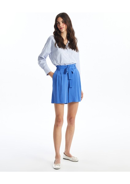 Yeni Sezon Beli Lastikli Keten Karışımlı Kadın Şort