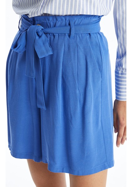 Yeni Sezon Beli Lastikli Keten Karışımlı Kadın Şort modelleri