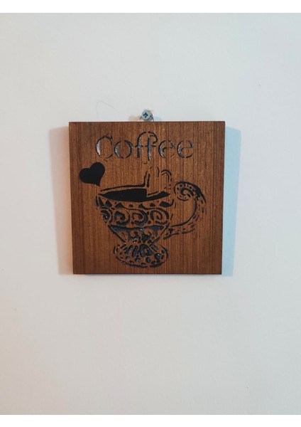 Elaca Ahşap Bohem Siyah Beyaz Kahve Fincanı Desenli Kahve Yazılı Duvar Balkon Mutfak Kahve Çay Köşesi Ev Oda Dekoratif Tablosu