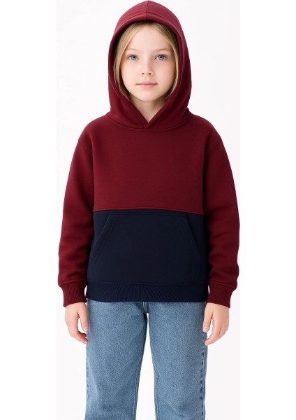 Kız Çocuk Kapüşonlu Kanguru Çepli Parçalı Sweatshirt - Renkli modelleri