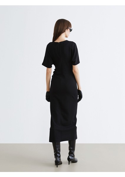 Yeni Sezon Bisiklet Yaka Büzgülü Krep Elbise fırsatları