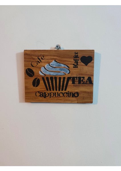 Elaca Ahşap Bohem Siyah Beyaz Kahve Kek Desenli Cafe Yazılı Duvar Balkon Mutfak Kahve Çay Köşesi Ev Oda Dekoratif Tablosu