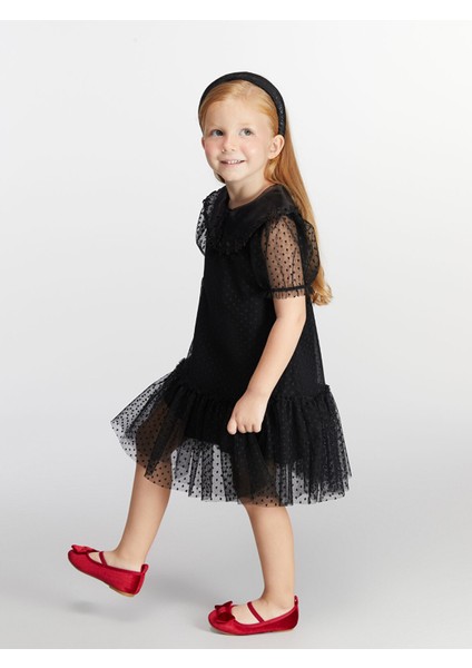 Yeni Sezon Balon Kollu Fırfırlı Kız Çocuk Elbise