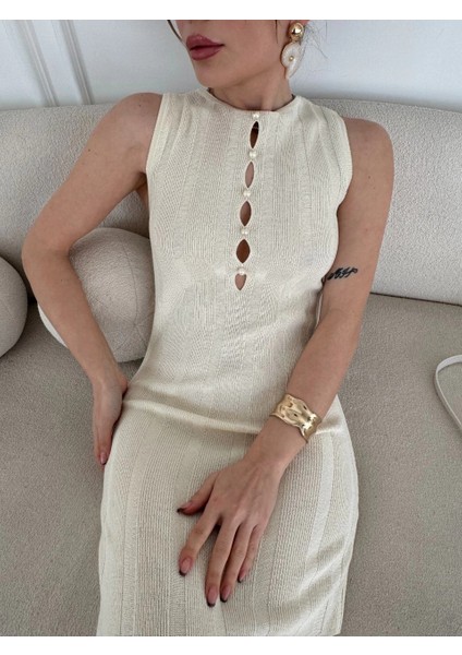 Kalın Fitilli Uzun Triko Elbise - Kırık Beyaz -Vlmr indirimleri